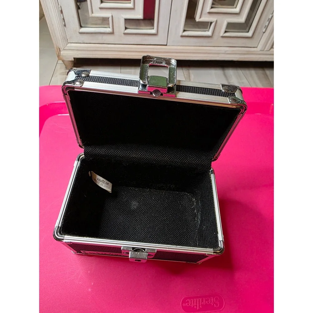 Vaultz Mini Locking Storage Box Black Chrome Security‎ Case Key Lock VZ01002
